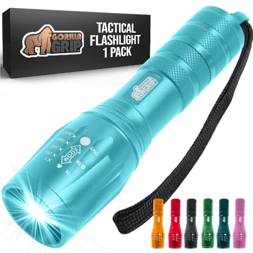 GORILLA GRIP Powerful LED Tactical Flashlight, Turquoise