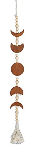 SUPERFINDINGS Colgante de Pared de Fase Lunar de Camello con Cuentas Guirnalda de Borlas de Estilo Étnico Bohemio Decoración de Pared Plana de Madera
