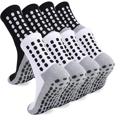 ZXOLDZX 2/4/6 Pairs Men's Soccer Socks Grip Pads Non Slip Football Baseball Soccer Socks for Men Women (4 Pairs/2Black 2White)