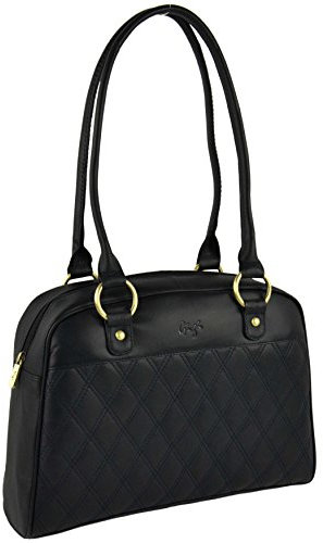 Gigi Damen Umhängetasche aus gestepptem Leder Othello Collection, Schwarz , Mid Size