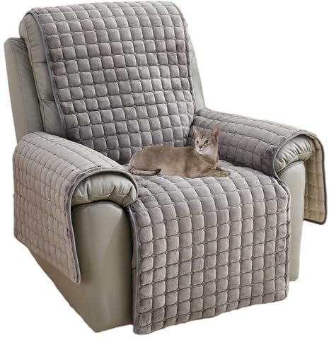 NUODWELL Recliner Chair Cover, Plush Non Slip Armchair Cover, Super Soft Washable Sofa Slipcover Furniture Protector Cover for Kids and Pets (Grey, 53 * 190CM)