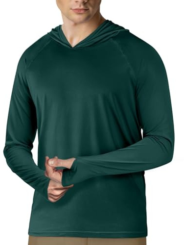 Långärmad huvtröja för herr, 2-pack, UPF 50+ solskydd, rashguard, fiske, utomhus, löpning, sol, UV-tröjor, snabbtorkande, Svartaktig grön, XXL