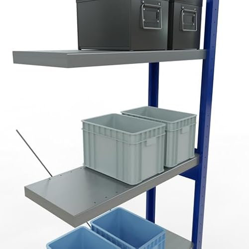 qpool24 Anbauregal, Fachbodenregal Stecksystem MULTIplus250, 2500 x 750 x 300 mm (HxBxT), 6 Fachböden, Kreuzstrebe, RAL 5010 enzianblau/verzinkt/verzinkt