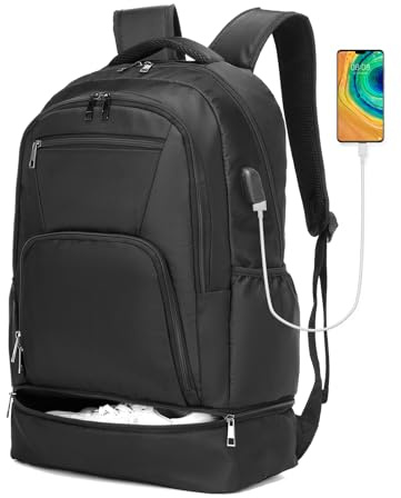 seyfocnia Zaino da palestra per uomo e donna, zaino da viaggio con scomparto per scarpe, zaino sportivo leggero casual da giorno, nero, 20inch, Zaini Daypack