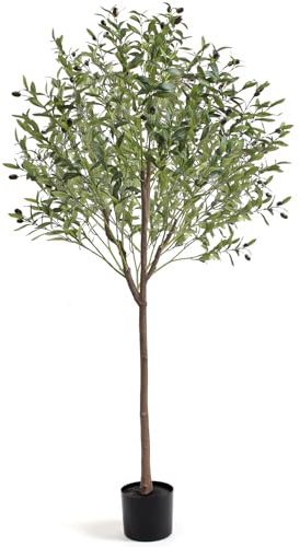 T4U Olivenbaum Künstlich 180cm Kunstpflanzen Groß Künstliche Pflanzen wie echt Künstlicher Olivenbaum Kunstbaum mit Topf für Innenraum Balon Schlafzimmer Büro Garten Hochzeit Party Dekoration(1 Pack)
