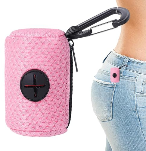 Distributeur de sacs à déjections canines - Distributeur de sacs pour chien avec fixation de laisse en tissu maillé avec fermeture éclair - Support de merde de chien de grande capacité, fournitures po