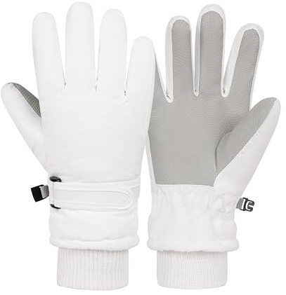 LPMOERA Kids Gloves Winter Toddler Snow Waterproof Gloves Kids Mittens for Boys Girls Ski Glove Warm Thermal Fleece White M (7-9T)