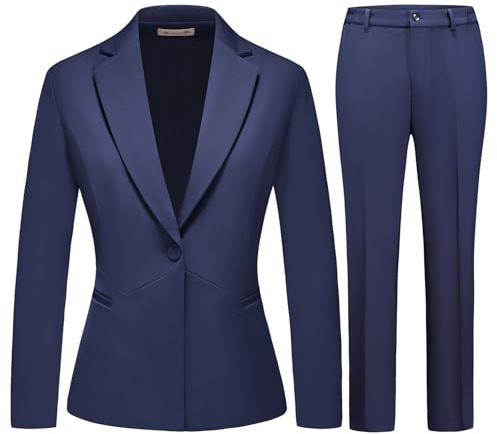 MODFUL Conjunto de 2 piezas para mujer, traje de negocios y pantalones, ajustado, chaqueta blazer con un botón, traje de trabajo para oficina