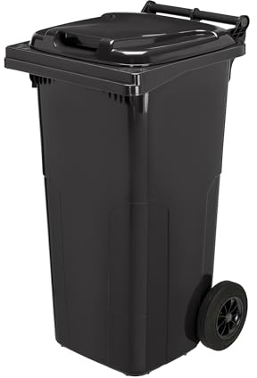 Garronda Cubo de Basura 120L con Tapa y Ruedas – Contenedor de Residuos para Exterior de Plástico Resistente para Reciclaje y Clasificación Ecológica GD-0097, Negro