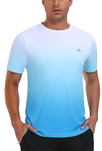 MoFiz UV-tröja för män, vatten, simskjorta, simning, t-shirt för surfing, snabbtorkande, rashguard, vandring, funktionell tröja, Gradientfärg blå, XL