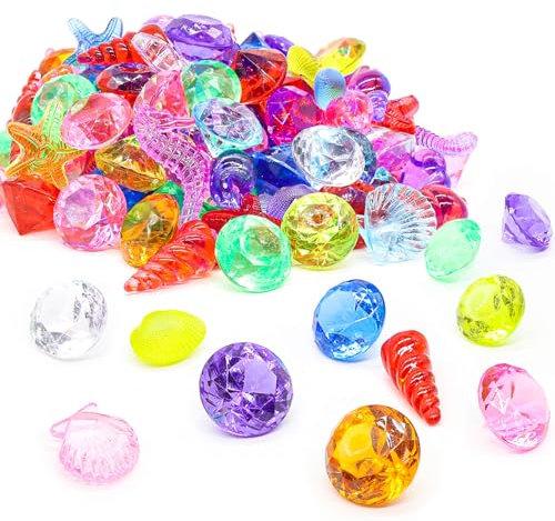 Spetsbst 80 Stück Tauchjuwel Pool Spielzeug, Tauchspielzeug für Kinder Bunte Diamanten und Meerestieren, Tauchtiere Acryl Wasserspielzeug für Mädchen Junge Schwimmen Training