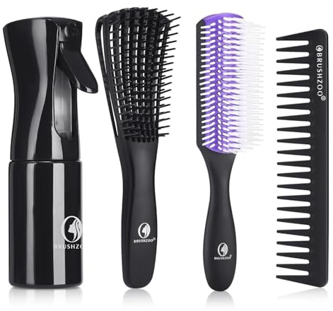 OEH Juego de cepillos para el cabello, cepillos desenredantes para mujeres, hombres y niños, con cepillo para desenredar, botella de spray para el cabello, cepillo de 9 filas (Pueple)