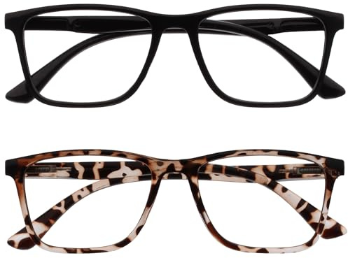 OPULIZE NYX Reading Glasses with Blue Light Blocking for Women Men, Rectangular Frame with UV & Eyestrain Protection, Anti-Glare Computer Gaming Glasses, Black, Brown +0.0 (Pack of 2)