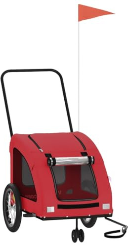 vidaXL Pet Bike Trailer, Pet Cart Carrier for Small Dogs, Dog Bike Trailer with Flag, Dog Bicycle Wagon Cargo Bike Cart, Red Oxford Fabric and Iron