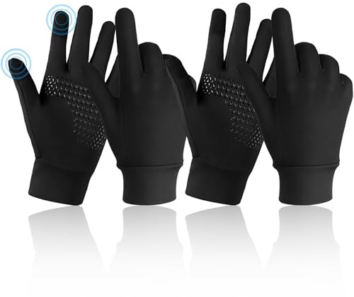 KEORHEZ 2 paia di guanti da ciclismo, touchscreen, guanti da corsa, antivento, caldi guanti invernali, antiscivolo, per corsa, guida, ciclismo