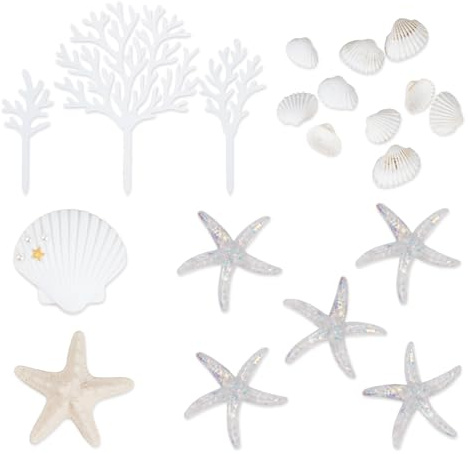 20PCS Shells Starfish Cake Decor Under the Sea Ocean Cake Decorations Under the Sea Cake Toppers Shells Beach Cake Decorations for Sea Ocean Beach Theme Birthday Baby Shower Wedding Party Supplies
