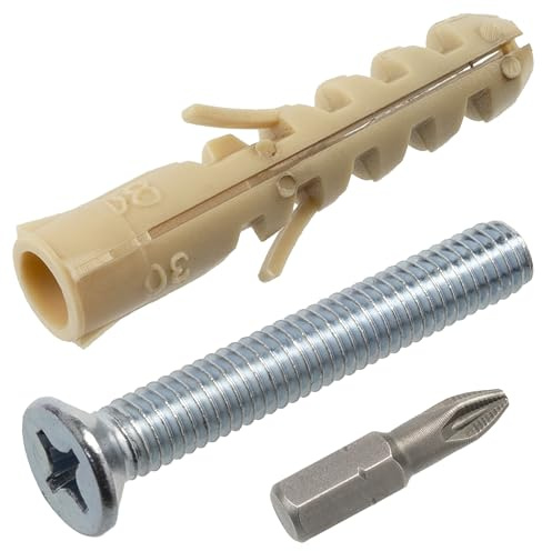 Aerzetix – Set med 15 vingpluggar Ø 8 x 40 mm av nylon för M6-skruvar + 15 metallskruvar med försänkt huvud M6 x 40 mm kolstål + 1 skruvbit