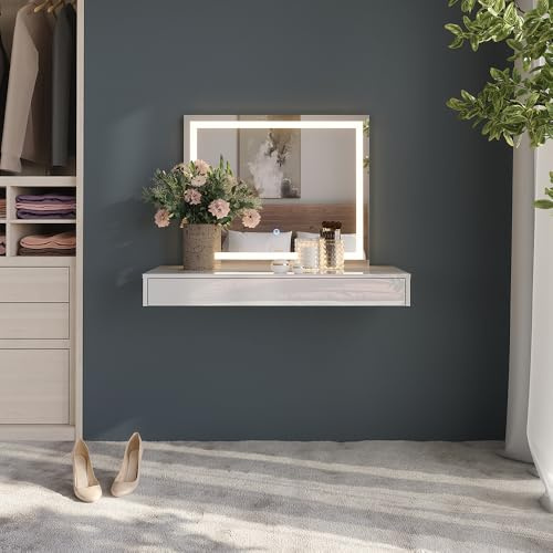 Vicco Tavolo da toeletta Sherry, Bianco, 100 cm 2 parti, con specchio fisso integrato per l’uso quotidiano