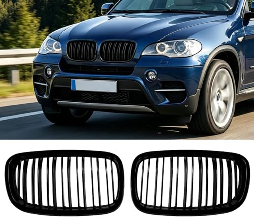 TINMAGI E70 Riñones Negro Apto para BMW X5 X6 E70 E71, Riñones Rejilla del Radiador, Parrilla Radiadora, Parrilla Riñón Doble Puente Sport Brillante Negro Delantera 2007-2013 (para X5 E71 2007-2013)