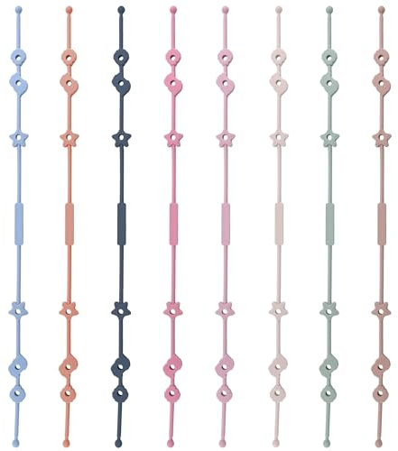 Schnullerband, 8er-Pack hochelastische Silikon-Schnullerketten, Babyspielzeugbänder für Kinderwagenzubehör, Beißringe und Spielzeug, 8 Farben;1