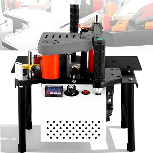 Encoladora de cantos portátil, máquina de bandas de bordes para carpintería de 1100 W, velocidad ajustable para encolado de PVC de 7 a 60 mm de ancho para bordes rectos y de arco