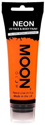 Moon Glow Supersize 75ml Neon UV Face & Body Paint - Intense Orange - with sponge applicator