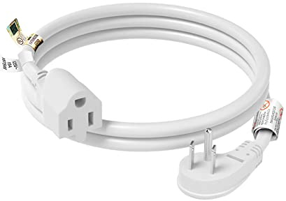FIRMERST 1875W Flat Plug Extension Cord 3 Feet 14 AWG 15A White, 1 Pack