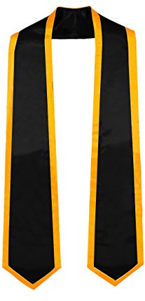 GraduationMall Plain Graduation Honor Stole Classic End Black With Gold Trim Unisex Adult 72 Long