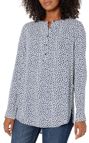 Amazon Essentials långärmad woven blus klänning tröjor, marinblå/vit, kronblad, XXL