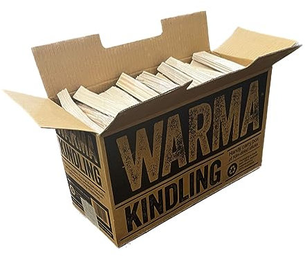 Warma Premium Kindling Sticks Kiln Dried Wood Box Recycled Packaging - Sustainably Sourced - For Easy Storage BBQs Barbeque Open Fire Pits Stove Pizza Ovens Wood Burners Chimeneas - 1 x Large Box