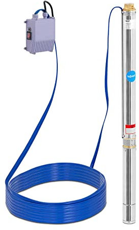 hillvert Pompe Submersible Pompe À Eau Immergée HT-ROBSON-SP750-85 (Débit De 3 780 l/h, 750 W, Hauteur De Refoulement 85 m, pour Forages ø 100 mm, Boîtier De Commande Compris)