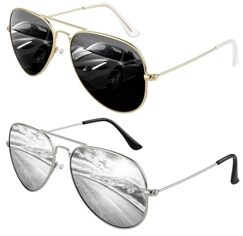 GQUEEN Lunettes de Soleil Homme Femme Classiques Léger Aviateur Pilote Polarisées Miroir Métal UV400 Protection pour Conduite,Or Gris & Argent Argent