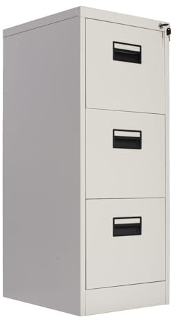Frideko Filing Cabinets - Lockable Cabinets, 3 Drawers Metal Cabinet, Office Cabinet with Lock Utility Storage Cupboard Locker, Need to Assembly (Light Grey)