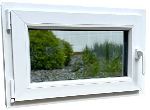 BE Bauelemente 50 x 80 cm (H x B) Kellerfenster DIN R und L 2-fach verglast - Made in Germany - verschiedene Außenfarben (DIN L Weiß ähnlich RAL 9010)