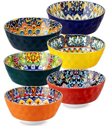 vancasso Ceramic Bowls Set of 6-26 oz Bohemian Style Colorful Cereal Soup Bowls, Microwave & Dishwasher Safe, Porcelain for Kitchen, Dining, Party (Gift Box)
