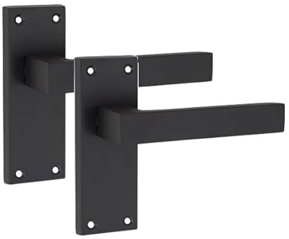 Golden Grace Victorian Straight Delta Door Handles Latch in Matt Black, 1 Pair - 120mm x 40mm Backplate