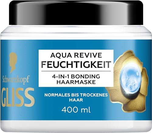 Gliss 4-in-1 Kur Feuchtigkeit Aqua Revive (400 ml), Haarkur mit HAPTIQ System und Hyaluron für ein mit Feuchtigkeit versorgtes Haargefühl, Haarmaske für normales bis trockenes Haar