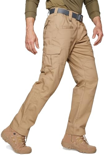 SPOSULEI Mens Tactical Pants Lightweight Ripstop Cargo Work Pants Waterproof Hiking Military Army Pants with Pockets Outdoor Apparel Dark Khaki 38Wx30L