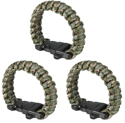 PATIKIL Survival Paracord Bracelets, 3 Pack Braided Bracelet with Plastic Buckle Party Favors Camping Gifts Outdoor Wraps for Men, Army Green Camouflage