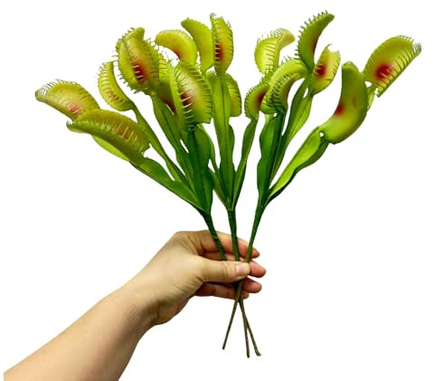 3 Stems 13 Green Artificial Venus Flytrap Plant Fake with 8 Flower Heads for Vase Bouquet and Home Outdoor Garden Wedding Festival Decoration,Halloween Decorations and Botanical Houseplant Displays