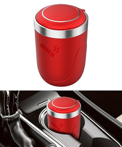 Flaconi Car Ashtray,Car Ash Tray,Ashtray for Car,Ash Tray for Cars,Car Ashtray with Lid Smell Proof,Cup Holder Ashtray,Car Ashtray with Lid,Ashtray Car,Suitable for Cars Van Outdoors(Red)