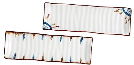 OFFSCH Juego De 2 Platos De Cocina De Estilo Vintage Plato Para Servir Bandejas De Cerámica Pintadas A Mano Para Sushi Y Postres Para La Familia Y La Fiesta