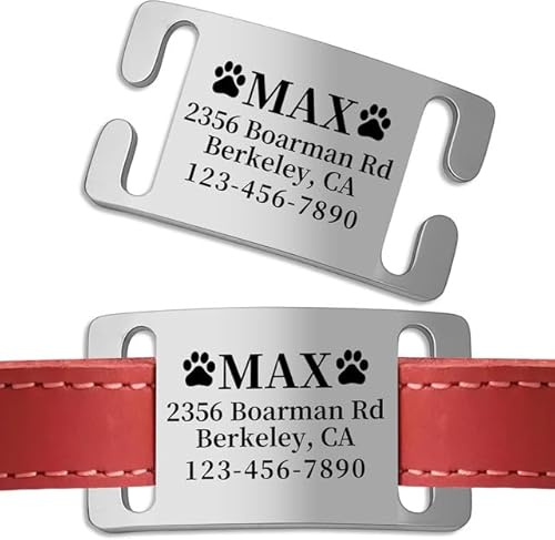 Chapa Identificativa Perro Grabada - Placa Perro Personalizada - Chapas Personalizadas Perros Gatos para Collar de Mascotas | Diseño Silencioso y Abierto, Fácil Instalación (4 Tamaños Opcional)