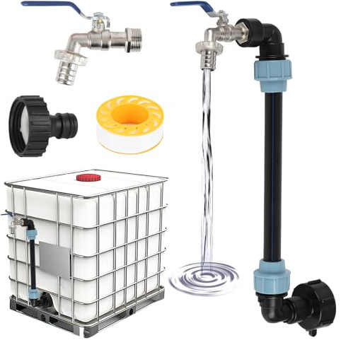 IBC Tank Gooseneck, Rain Barrel Outlet Tap, 3/4 Inch Outlet Tap,IBC Container S60 x 6 3/4 Inch Taps, Adapter, Tank Accessories (Blue Handle)