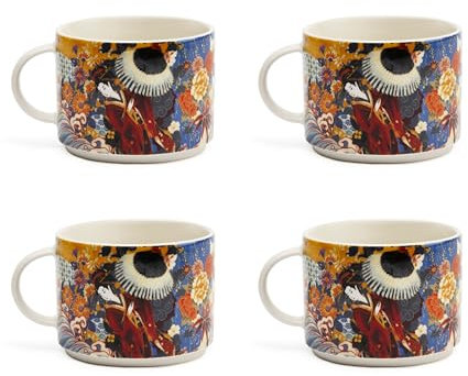 Excelsa Kimono Set 4 Tazze da Tè Jumbo in New Bone China, Decorazione Giapponese