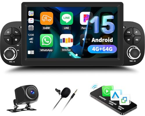 per Fiat Panda 2013-2020, Android 15, 4G+64G GOHHDL Autoradio per Fiat Panda con Carplay Android Auto, Schermo da 7 Pollici Auto Stereo Radio 2Din con GPS Navi WiFi Bluetooth FM/RDS SWC Telecamera&MIC