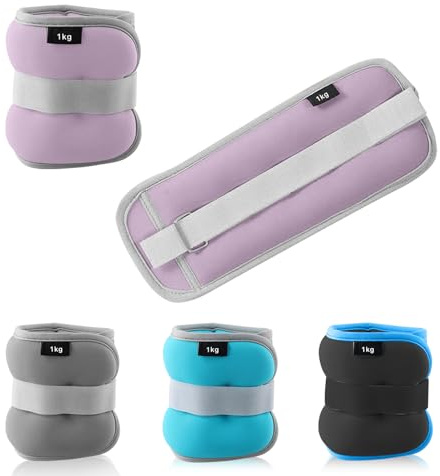2-pack viktmanschetter fot, vikter för ben och armar, ankelvikter, handledsvikter för pilates, yoga, promenader, jogging, aerobics (stil 2 lila, 1 kg)