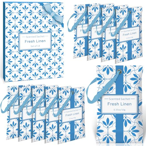 SCENTORINI Sachets Parfumés, Parfumés de Linge, Frais pour Tiroirs, Armoires, Voitures, et Garde-Robes, 14 sachets, Parfum Longue Durée