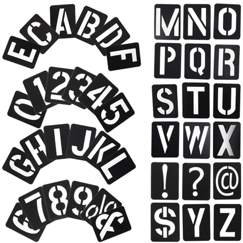 TOYANDONA Set Stencil da Parete in Plastica Pp Nero Lettere e Numeri Grandi per Pittura a Spruzzo, Stencil Alfabeto Riutilizzabile per Decorazioni Fai da Te su Muro e Mobili, Kit 42 Pezzi
