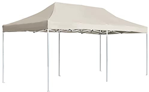 Nqyjm Trädgårdspaviljong utomhus hopfällbar mottagningstält aluminium 6 x 3 m kräm, paviljong kapitel för bröllop, fester, camping, kommersiella evenemang